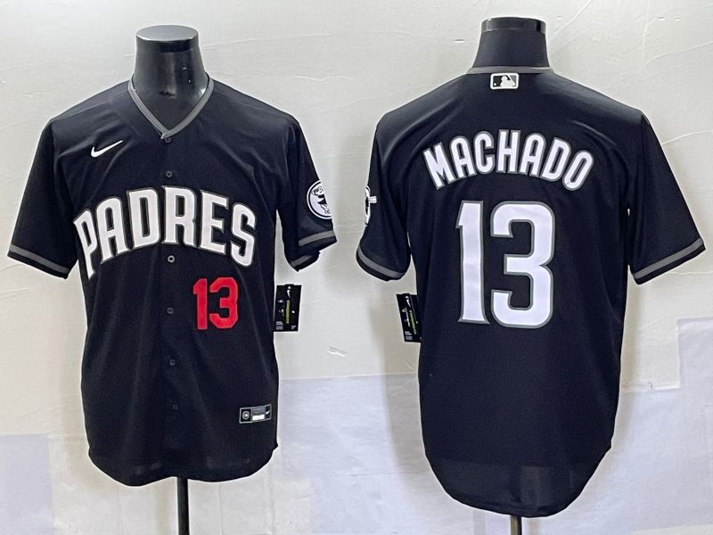 Men 2025 San Diego Padres 13 Machado Black Game Nike MLB Jersey style 7034